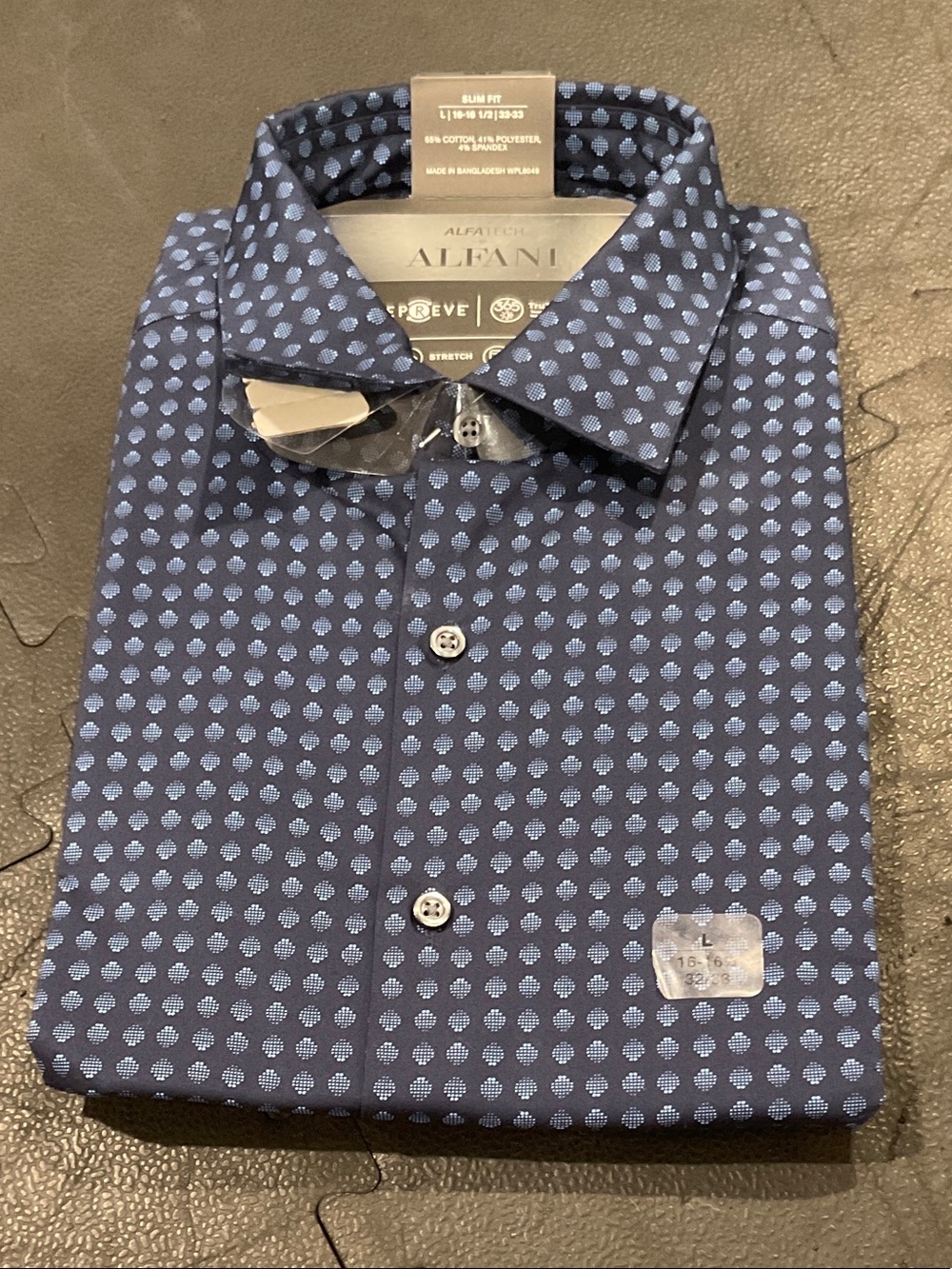 Alfani Navy Button-Down Shirt with Light Blue Dot Motif